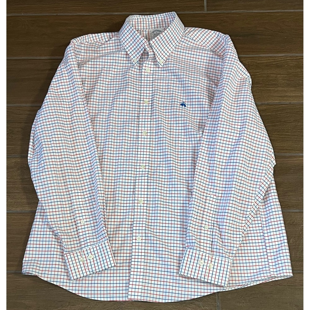 Brooks Brothers Regent Fit Non-Iron Stretch Shirt XL Red Blue Tattersall Check - Picture 1 of 6
